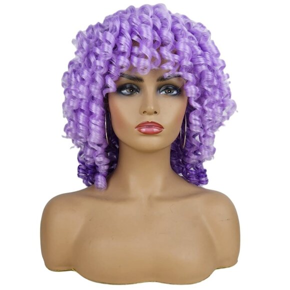 Purple Short Curly Wigs With Bangs - Picture 3 of 3